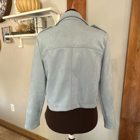 NWT Philosophy faux leather suede womens jacket blazer size medium baby blue - Picture 4 of 9
